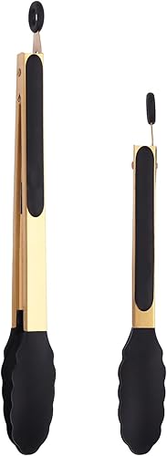 Pinzas doradas clásicas de acero inoxidable para servir comida y fiesta, pinzas de cocina de 9 y 12 pulgadas con puntas de silicona sin BPA,