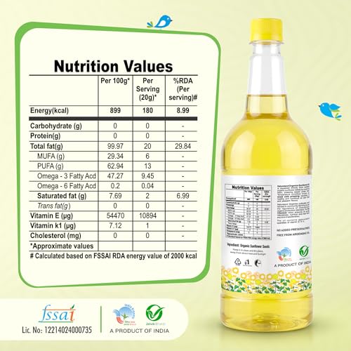 Image of Natureland Organics Sunflower Oil 1 Ltr - Cold Pressed (Pack of 2)