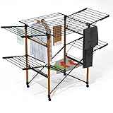 VOUNOT® Stendibiancheria Grande Capacità 173x94x123cm, Stendino Pieghevole Estensibile Salvaspazio con Ruote e Rete Multifunzionale, Effetto Legno per Interno ed Esterno, Nero