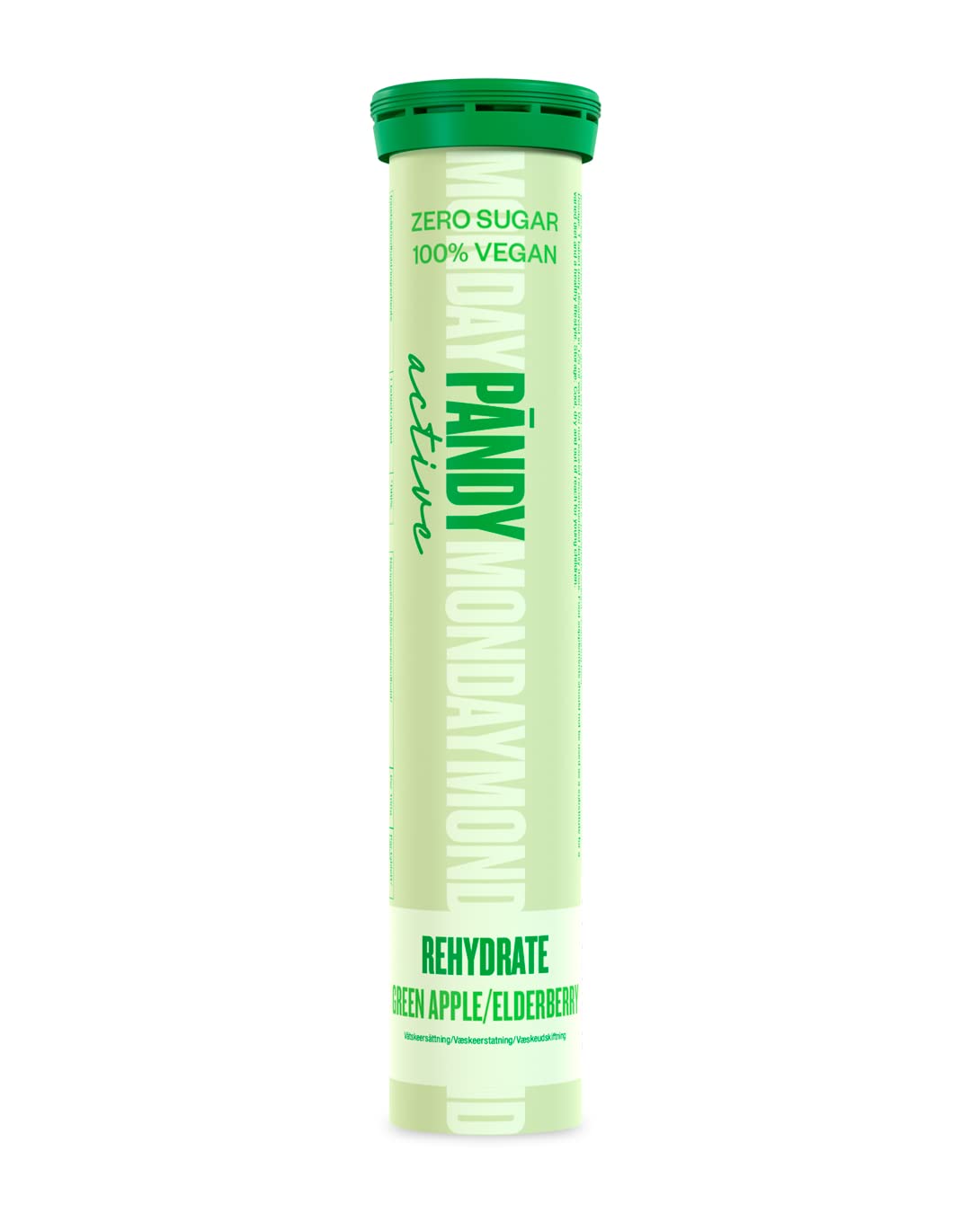 PANDY Active Rehydrate Tablets Green Apple & Elderberry - Zero Sugar, Vegan, Hydration, Electrolyte and Recovery Effervescent Tablets, 1x20 Tablets
