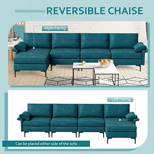 Giantex Convertible Sofa Couch, Sectional Sleeper With 2 Usb Ports Socket, Comfy Cushion, 2 Storage Box, L-Shaped Modular Modern Sofa Reversible Chaise Lounge, Living Room Furniture, Blue #TOP5