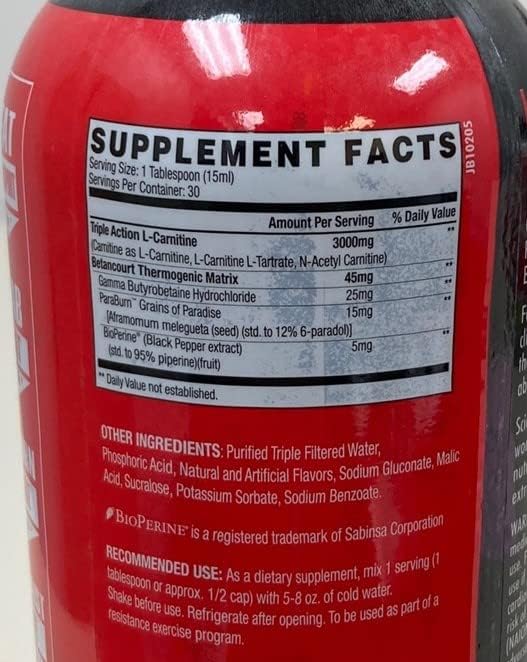 Betancourt Nutrition L-Carnitine Plus Liquid - 3,000 MG - Strawberry Lemonade (16 fl. oz./30 Servings)
