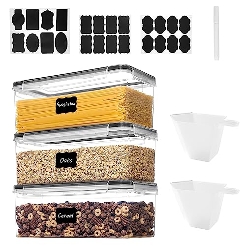 DECARETA 3 Stk Vorratsbehälter mit Deckel Kunststoff Vorratsdosen Küche Aufbewahrungsdosen 3.2L Aufbewahrungsbox Luftdicht StapelbareVorratsgläser mit 3 Aufkleber+1 Markierung+2 Messbecher für Pasta