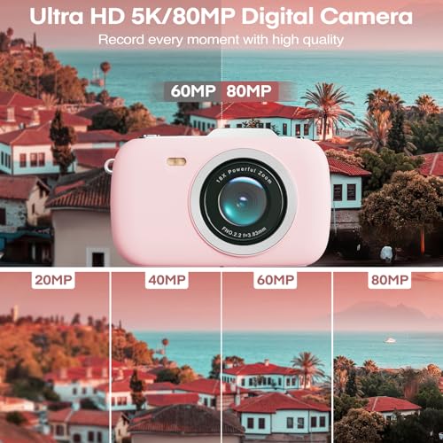 Digital Camera,5K Cameras for Photography,80MP UHD Portable Vlogging Camera,Cheap 18X Zoom Travel Point and Shoot Camera with 32GB TF Card,Photography Cameras for Beginners Teen - Pink - Image 4