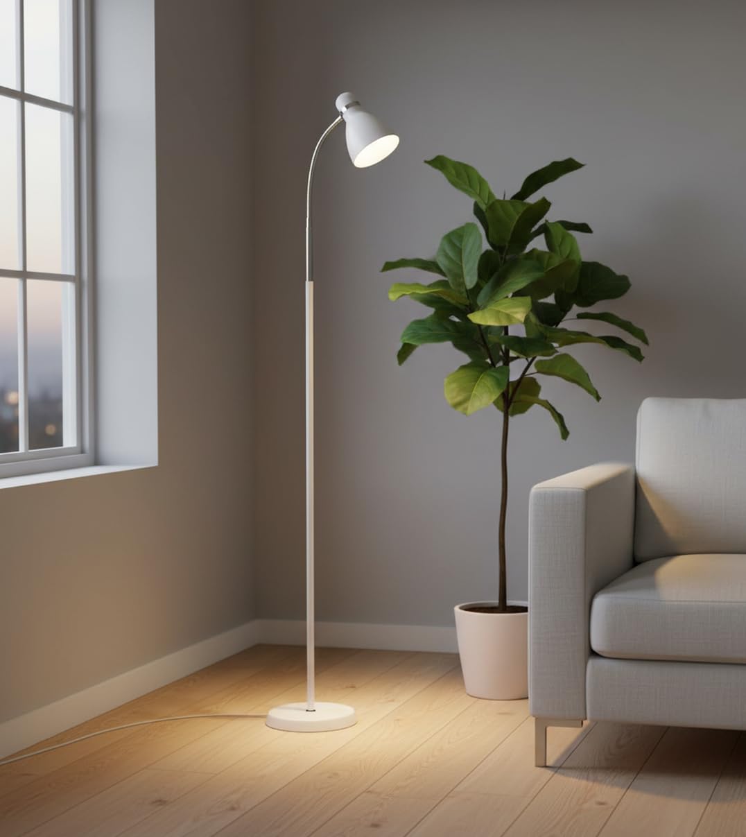 BEL AIR HOME - Lampada da Terra Megara, Piantana Moderna in Metallo con Testa Regolabile per Salotto e Camera da Letto (Lampadina non inclusa) (BIANCO)