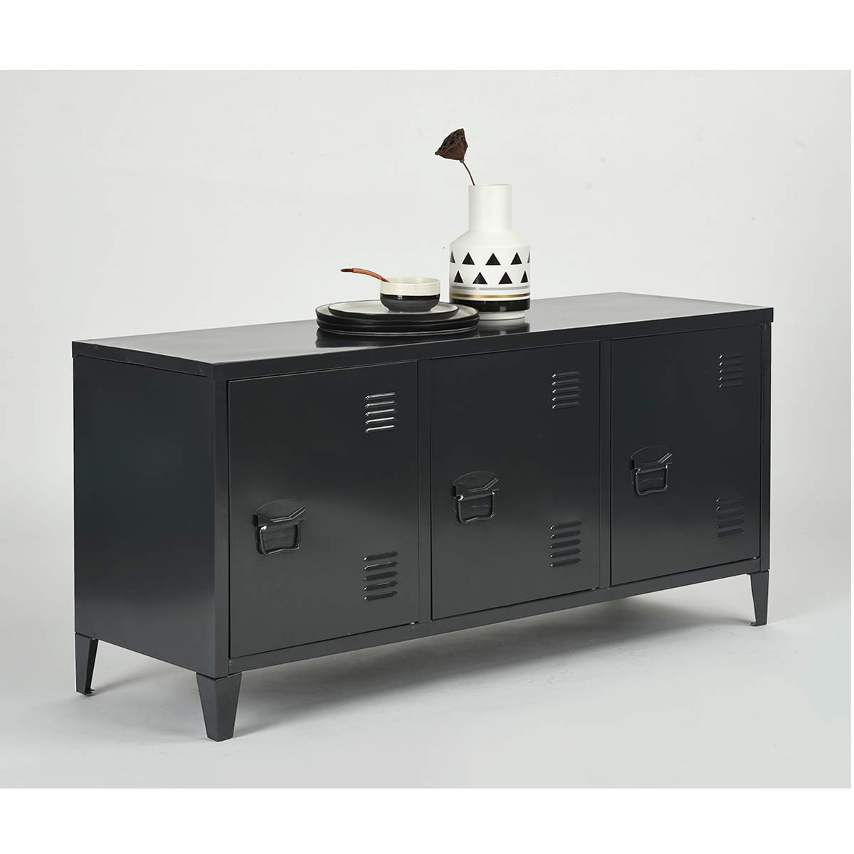 HOMYLIN Furniture-R France Matapouri Black lt - Mueble para TV, Armario de Oficina, 2 Capas, 3 Puertas, Dimensiones 120 40 58 cm, Color Negro Mate