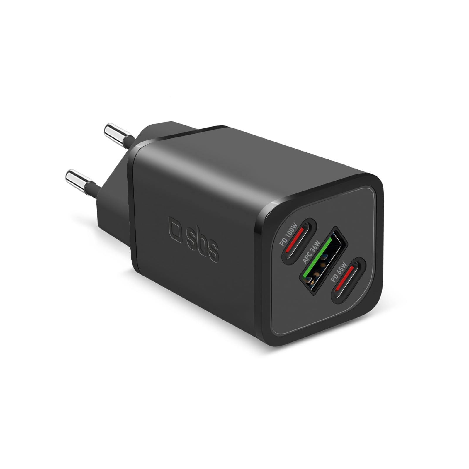 SBS Alimentatore Slim USB-C 100W, Tecnologia GaN, Power Delivery (PD), Ricarica Rapida, Adaptive Fast Charge (AFC), Caricatore iPhone, iPad, MacBook Air, Samsung, Tablet, Smartphone, Notebook, Nero