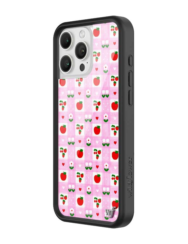 Image of Wildflower Cases - Compatible with iPhone 16 Pro Max | Protective Black Bumper, 6.5ft Drop Test Certified Women Owned Small Business | Cherry Pink Fruit Floral Cute Trendy | Apple A Day