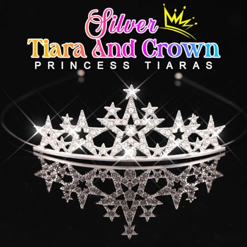 BARTOSI Princess Star Tiara and Crown Silver Crystal Tiaras Headband Bridal Rhinestone Crowns Headdress Hair Accessories for Girls3