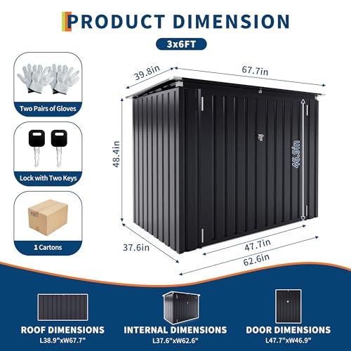 3x6x4 FT 2 Trash Cans Metal Outdoor Storage, Garbage Bin Storage Shed with Chain Lid, Metal Outdoor Storages for Garden, Backyard, Lawn and Patio