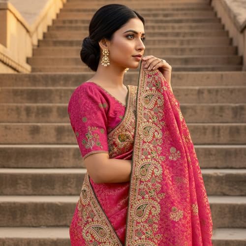 Image of Glory Sarees Women's Pure Soft Silk Banarasi Saree Traditional Embroidery Paisley Border With Blouse Piece (Qualamkars 103 Parent A)