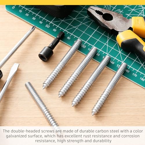 Image of Hicarer 20 Pack 5 /16-18 x 3 Inch Hanger Bolts Double Headed Bolts with Driver Self Tapping Screw Threaded Rod Screws for Furniture Double Headed for Wood Furniture Joint (Silver)