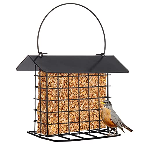 Suet Bird Feeder for Outside Hanging, Metal Hanging Wild Bird Feeder Cage Suet Cake Feeders Squirrel Proof for Garden Yard Backyard for Attracting Tits, Finches, Robins, Wild Birds