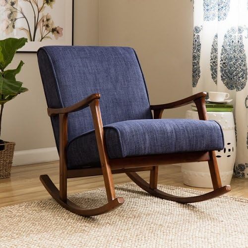 Retro Indigo Mid-Century Wooden Rocking Chair Rocker Indigo Blue