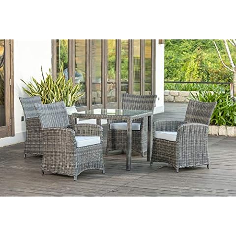Backyard Furniture Marbella Rattan Wicker 4 Seat Square Dining Set with Cushions and Weatherproof Furniture Cover Cover