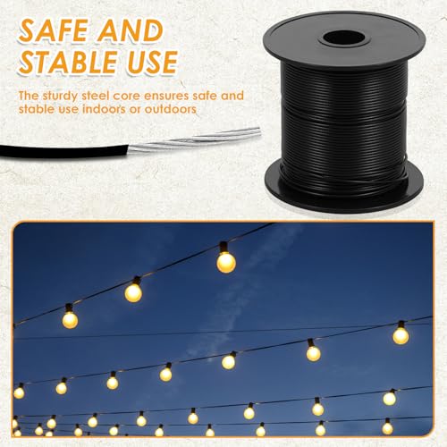 LZVXTYM 1/16 Inch Wire Rope, 328 FT Stainless Steel Clothes Line Cable, Vinyl Coated String Light Hanging Kit with 150 Crimping Loop Sleeves for Indoor Outdoor - Thumbnail 4