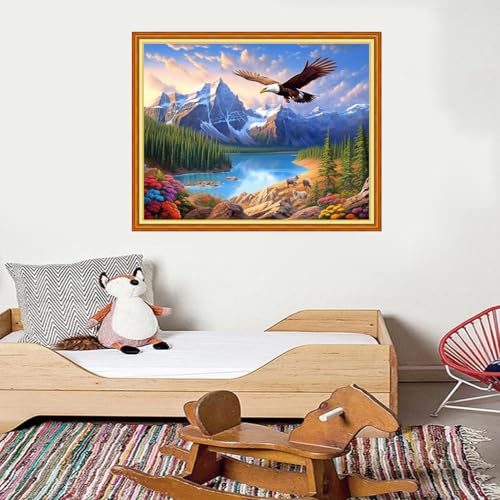 Image of Foxdiviy Stamped Cross Stitch Kits for Beginners Full Range of Cross Stitching 11 CT Printed Cross Stitch Kits for Adults Cross Stitch Patterns Needlepoint Kits-Eagle Landscape 16x20 inch