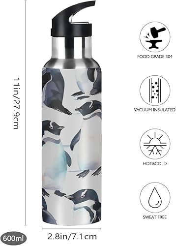 Miniatura 8 de AUUXVA Botella de agua colorida de acero inoxidable con aislamiento al vacío, botella de agua para niños con popote y asa para mantener el calor y