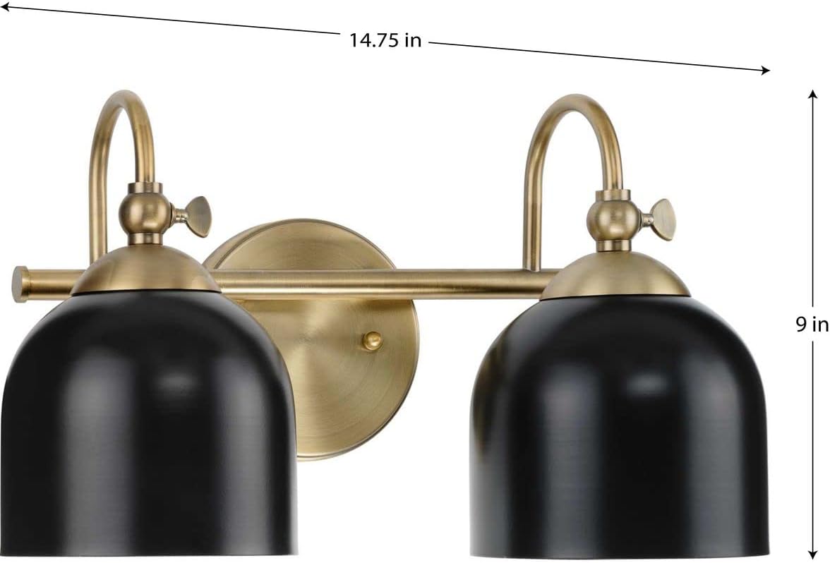 Progress Lighting Dalton Collection 15 in. 2-Light Vintage Brass Matte Black Vanity Light
