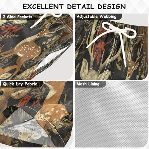 Boys Beach Board Shorts Deer Elk Animal Swim Trunk Teen Swimwear 8-16Y Multicolor3