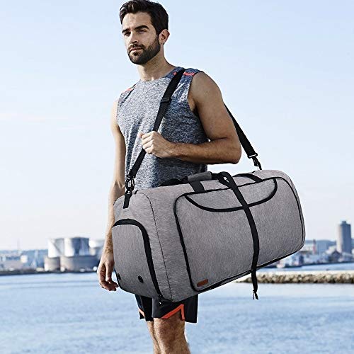 Vogshow Travel Duffel Bag, 75L Foldable Overnight Weekender Bag With Shoes Compartment for Men Women Convertible Luggage Bag Water-Resistant Large Gray