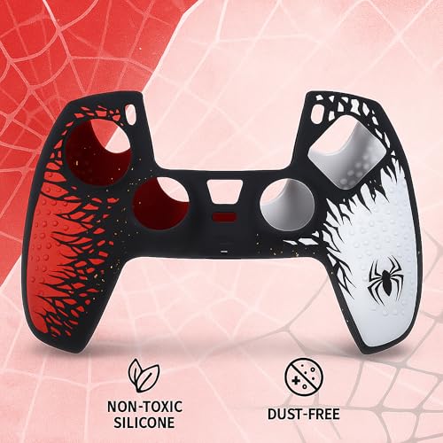 Image of DEADSKULL - Spidy Edition Protective Cover Case Compatible with PlayStation DualSense Anti-Slip PS5 Remote Skin, PS 5 Controller Accessories,Silicone Sleeves Set (Red & White)