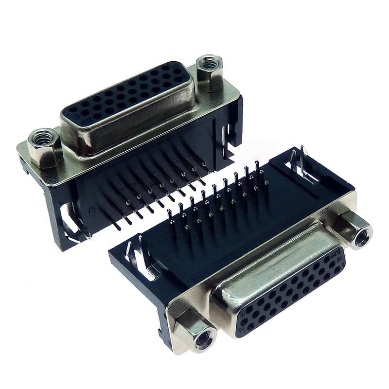 Image of 2PCS DB25 Female Male PCB Mount D-Sub 25 pin PCB Connector RS232 Connector 90-Degree Bent Needle DR25(Female Black)