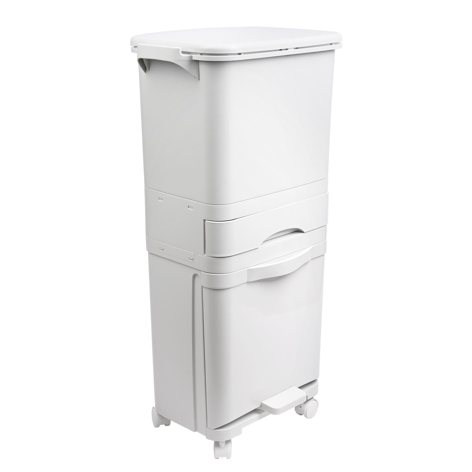 Poubelle de recyclage à tri sélectif 42 L triple compartiment avec pédale roulettes poignée