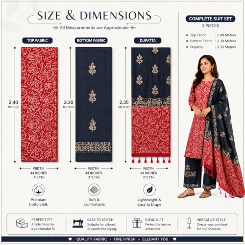 Image of HAIDER ALI AND SONS Women's Cotton Silk Batik Print Unstitched Salwar Suit Dress Material with Dupatta | Bhagalpuri Handloom Fabric | Casual, Office & Festival Wear