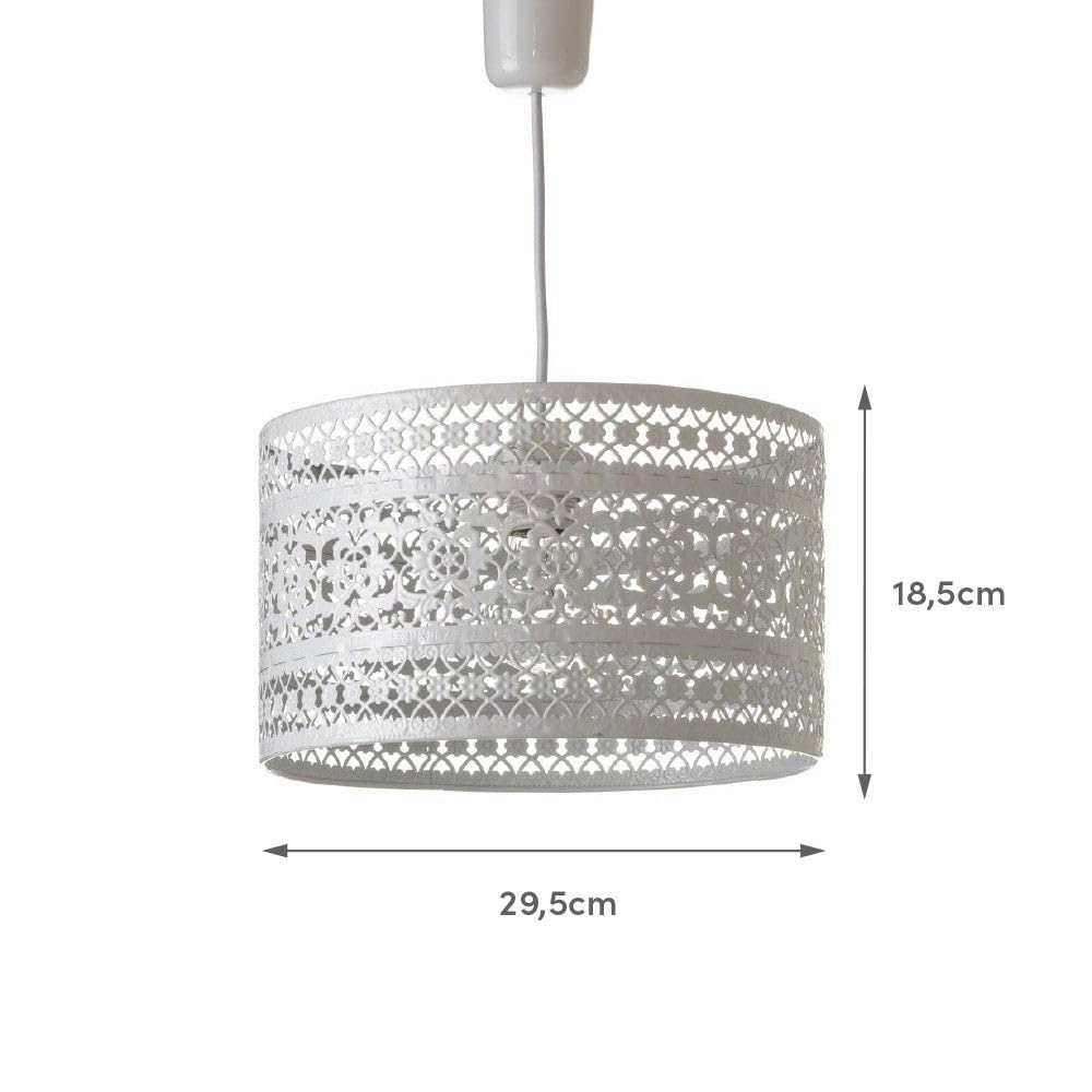 LOLAhome - Lámpara de techo provenzal blanca de metal de 30x18 cm con diseño calado de flores. Perfecta para la entrada o pasillo ofrece una iluminación cálida y acogedora