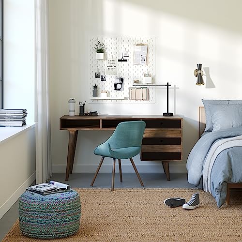 Image of SIMPLIHOME Clarkson Desk - 60 Inch Wide Solid Acacia Wood Writing Desk in Rustic Natural Aged Brown, Contemporary Home Office Computer Table for Study with 2 Side Drawers and Open Storage Compartments