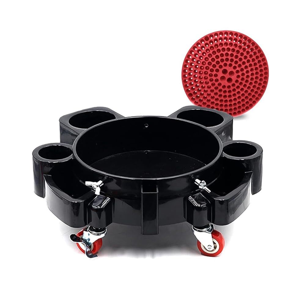 Rollwagen Für Eimer – Schwarzer Multi-Dolly Mit 5 Lenkrollen, 300 Mm, Bis 113 Kg, Für Autopflege & Co.