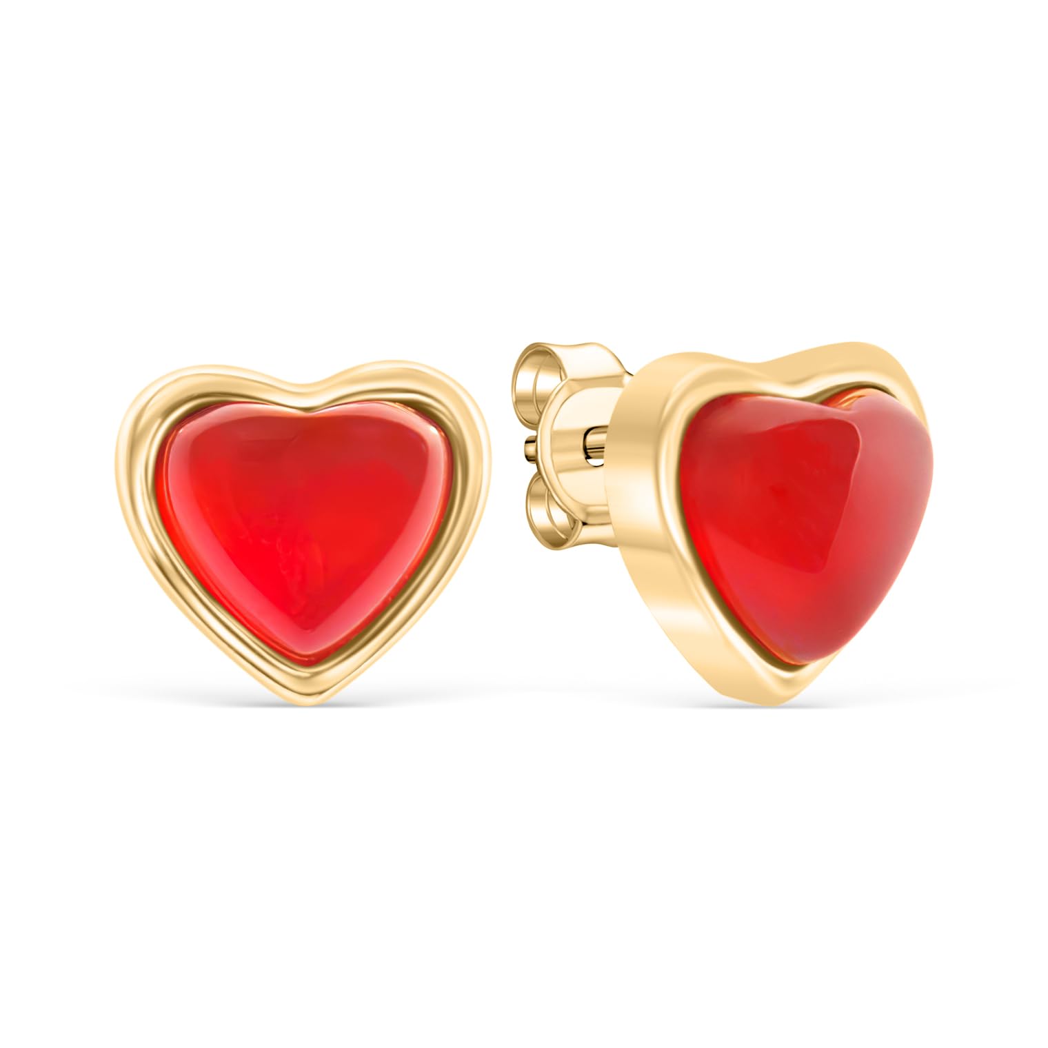 Carnelian Heart Stud Earrings for Women Natural Gemstone Earring 18K Gold Plated Stainless Steel Jewelry