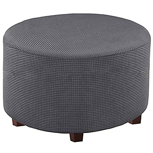 Runden Stretch Hocker Bezug, Ottomane Schonbezug Bezug Ottomane, Stuhlbezug Stuhlhusse Bezug Husse Für Stuhl Hocker (L:58-65 cm,Dunkelgrau) Cover