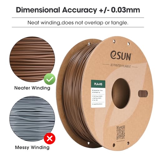 Image of eSUN High Speed PLA+ Filament 1.75mm, 3D Printer Filament Speedy PLA Plus for Fast Printing, Dimensional Accuracy + /- 0.03mm, 1KG Cardboard Spool 3D Printing Filament for 3D Printers, Brown