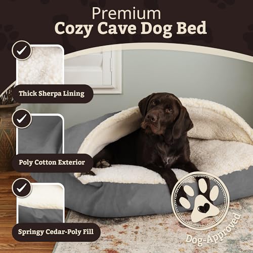 Image of Snoozer Rectangle Cozy Cave Dog Bed, Hooded Dog Bed, Heather Gray (L)