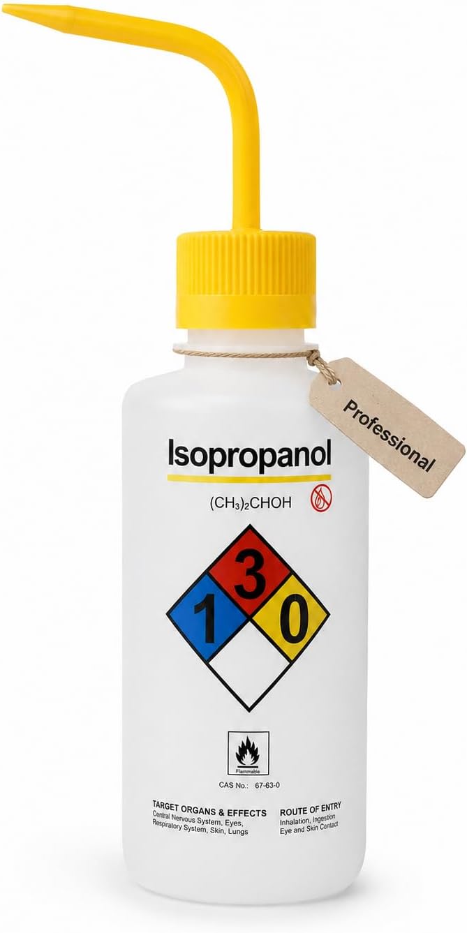 Wash Bottle for Isopropanol, 500 ml LDPE, Wide Mouth, Color-Coded Label | Tested drip-free sealing; accurate graduation markings; one-hand flow control; high-temperature sterilization