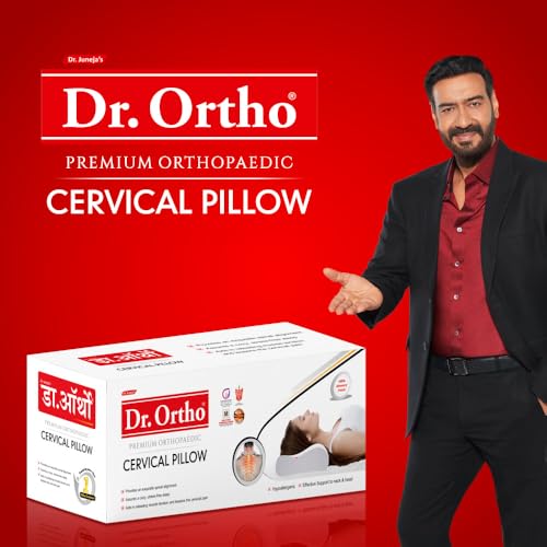 Image of Dr.Ortho Premium Orthopedic Cervical Memory Foam Neck Pillow for Pain Relief Sleep, Improves Posture, Vaccum-Squeezed Rolled Packaging - Full Size - 57(L) X 35(W) X 8(H) CM