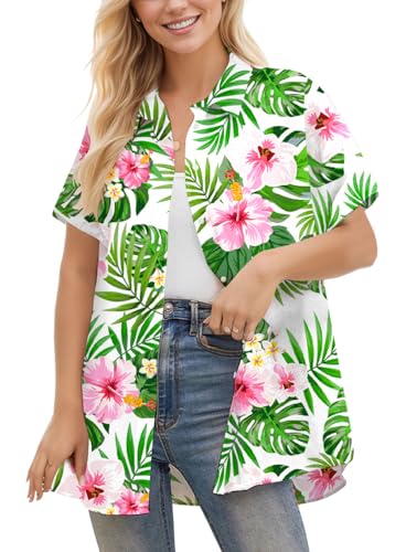 Image of Betusline Girls' and Womens' Hawaiian Shirt Blouse Button Down Beach Shirts
