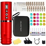 OZER Tattoo Gun Kit Red 20Pcs Tattoo Cartridge Needles 2000mAh Tattoo Kit Tattoo Pen Kit for Beginners Tattoo Pen Type Machine Kit （Tattoo ink are for tattoo practice use only）