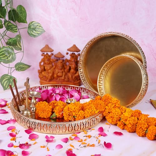 Image of Design Decor Gallery Combo of Round German Golden Plated Tray 6 Inch,8 Inch and 10 Inch, Set for Wedding Gift Home Decor Table Decor Make up organnizer for Present choclates Candy Gift Set