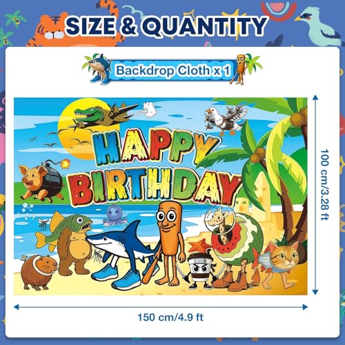 Image of Birthday Backdrop for Decoration, Cartoon Themed Backdrop Decoration, 4.9 ft x 3.28 ft (150 cm x 100 cm) Large Size for Indoor Outdoor Parties, Happy Party Props Ornament