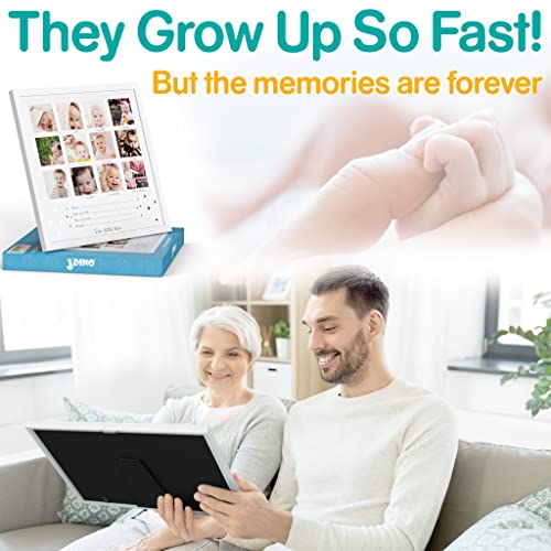 1Dino My First Year Baby Keepsake Picture Frame - 13.2"X 13.2" White Wood Baby Frame Hold 12 Months Photo Inserts - Newborn Baby Registry, Shower Gift For Boys And Girls, Wall Or Desk Nursery Decor #TOP6