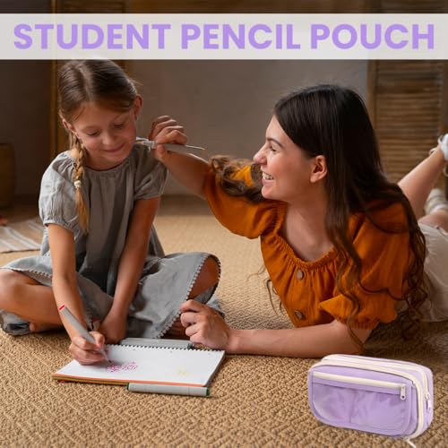 Image of Zibuyu Large Capacity Student Pencil Pouch for Girls & Boys, Fashion 9-Layer Pencil Case Bag, Zip-up Pencil Organizer, Multipurpose Pouch for Stationery Items, Makeup, Accessories, Purple