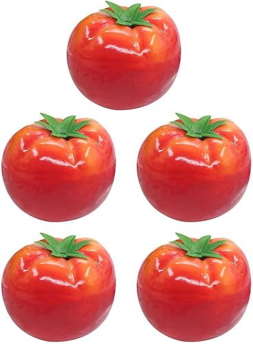 VOSAREA Verduras artificiales, 6 tomates falsos, tomates artificiales para decoración, modelos de frutas de plástico realistas, adornos de verduras