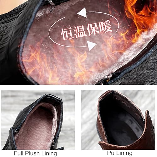 Men's Genuine Leather Alligator Printed Low Heel Ankle Boots Fashion Round Toe Side Zipper Business Dress Booties for Office Work3