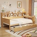 Ball & Cast Twin Size Daybed with Two Storage Drawers,Multi-Functional Bed Frame with Storage Shelves and Desk, Wooden Day Bed with Slats Support,No Box Spring Needed,Natural