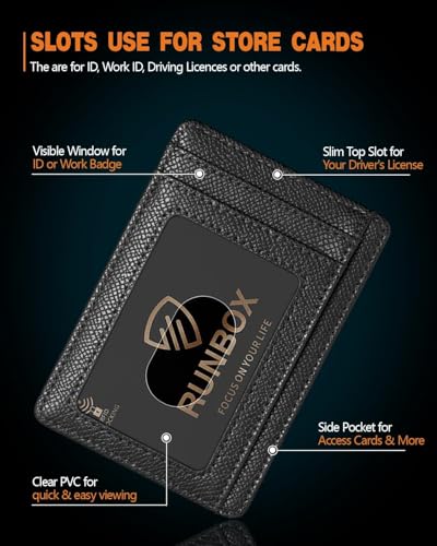 Image of RUNBOX Slim Minimalist Front Pocket RFID Blocking Leather Wallets for Men and Women Card Holder Wallets Gifts for men