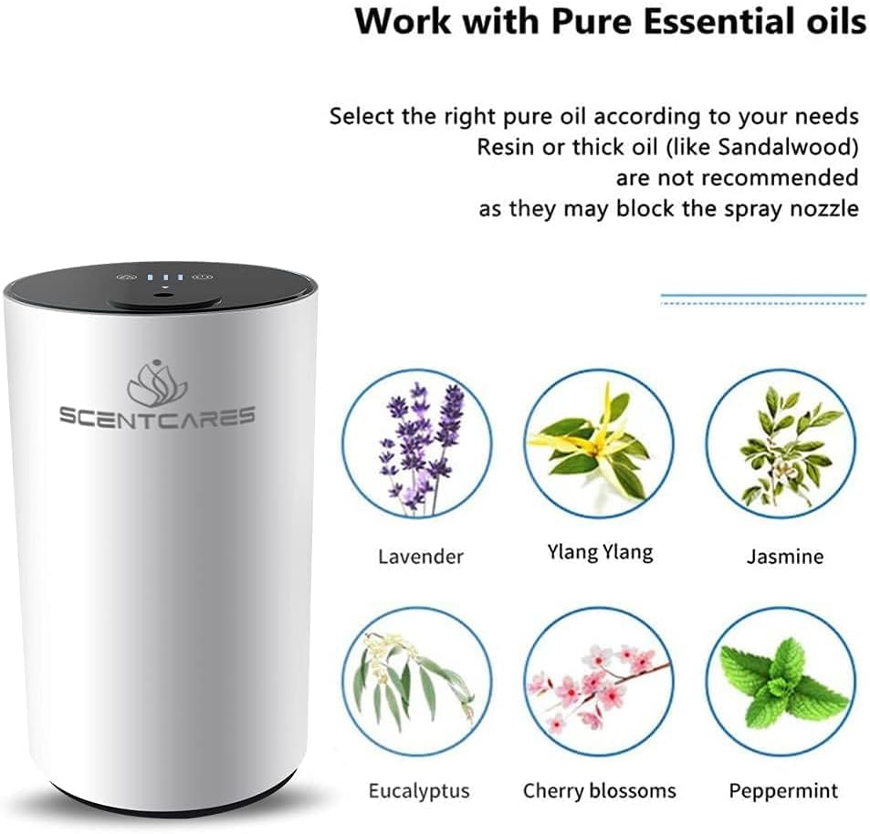 Waterless Diffuser for Essential Oil for Home and car, Sentiment Essential Oil Diffuser with Cold Air Technology, 2 Diffusion Modes, 4 Timer Settings (1/2/4/6H), Warm LED Light Rechargeable