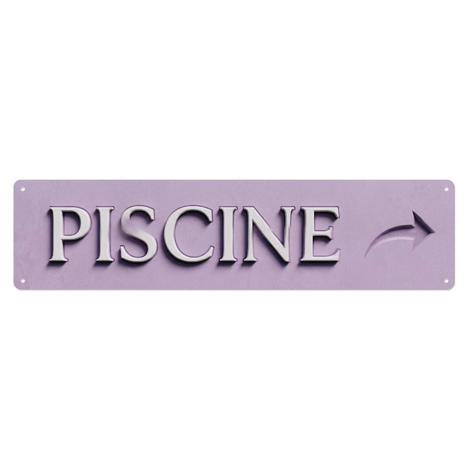 Swimming Pool PISCINE Lavender Metal Tin Skinny Sign Plaque Wall Decor for Cafe, Club Bar, Office, Home Garden Metal Poster 4x16Inch